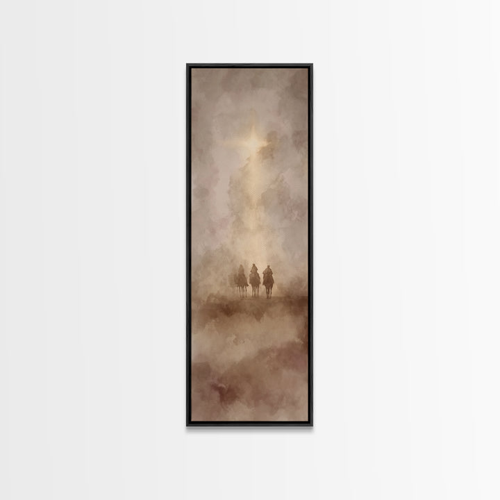 Desert Pilgrims | Framed Canvas Print | Tall Skinny Art Print | Christian Wall Art | Christian Art Canvas | Christmas Art