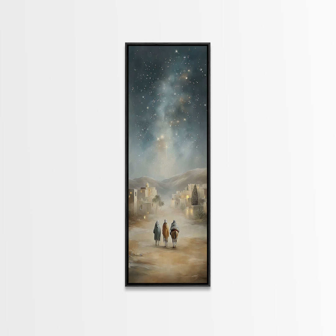 Bethlehem Wayfarers – Framed Canvas Print – Christian Christmas Art – Skinny Art – Christian Art Canvas – Christian Wall Art