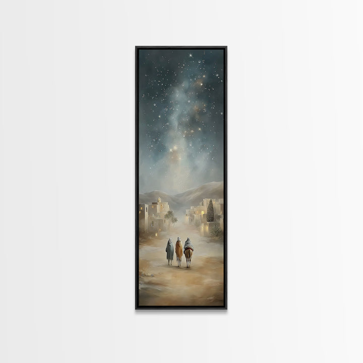 Bethlehem Wayfarers – Framed Canvas Print – Christian Christmas Art – Skinny Art – Christian Art Canvas – Christian Wall Art