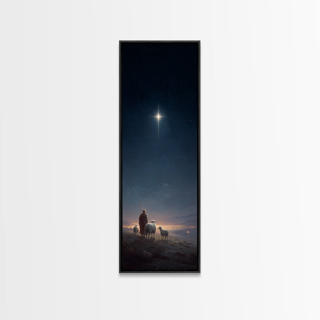 Shepherds In Wonder, Framed Canvas Print, Tall Skinny Art Print, Christian Art Canvas, Christmas Art, Christian Painting, Christian Christm