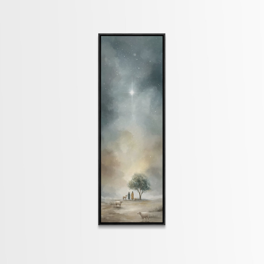Starry Night Peace – Framed Canvas Print – Tall Narrow Wall Art – Christian Wall Art – Christian Art Canvas – Christmas Art Prints – Subtle