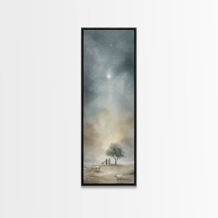 Starry Night Peace – Framed Canvas Print – Tall Narrow Wall Art – Christian Wall Art – Christian Art Canvas – Christmas Art Prints – Subtle