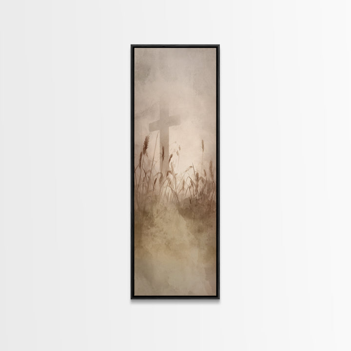 Crosswind Harvest – Framed Canvas Print – Christian Art Canvas – Christian Wall Art – Skinny Art – Subtle Christian Art – Christian Paintin