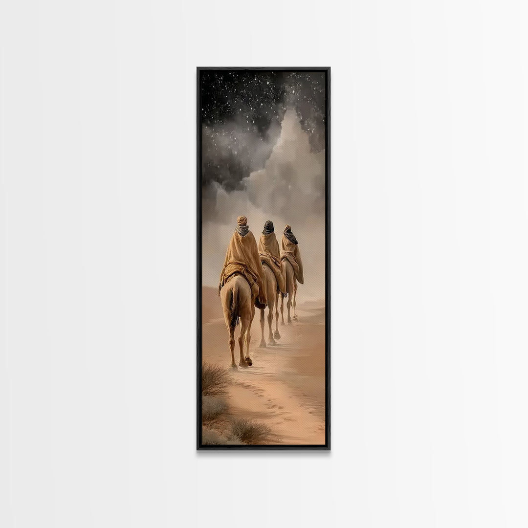 Desert Pilgrims Light – Framed Canvas Print – Christmas Art – Christian Art Canvas – Narrow Art – Christian Wall Art – Christian Christmas