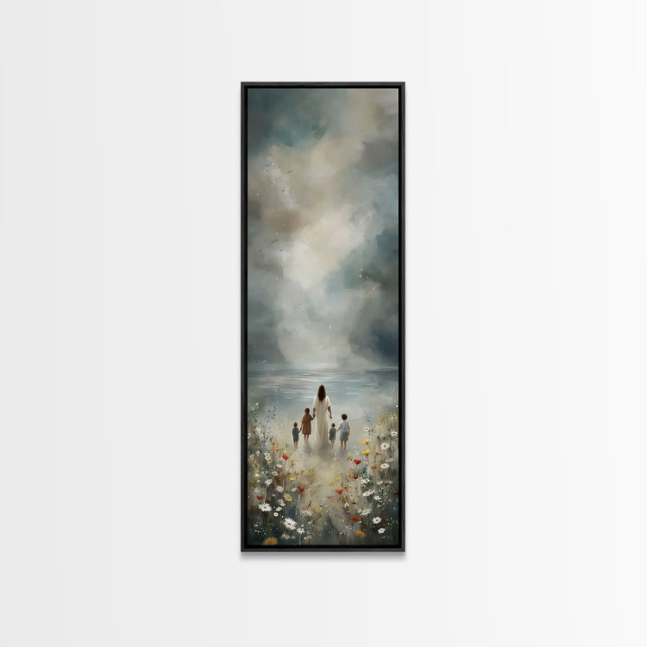 Garden Path Grace – Framed Canvas Print – Tall Narrow Wall Art – Christian Wall Art – Jesus Painting – Christian Art Canvas – Christmas Art