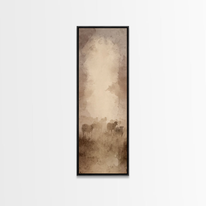 Shepherds In Stillness – Framed Canvas Print – Tall Narrow Wall Art – Christian Wall Art – Christian Art Canvas – Moody Christian Art – Jes