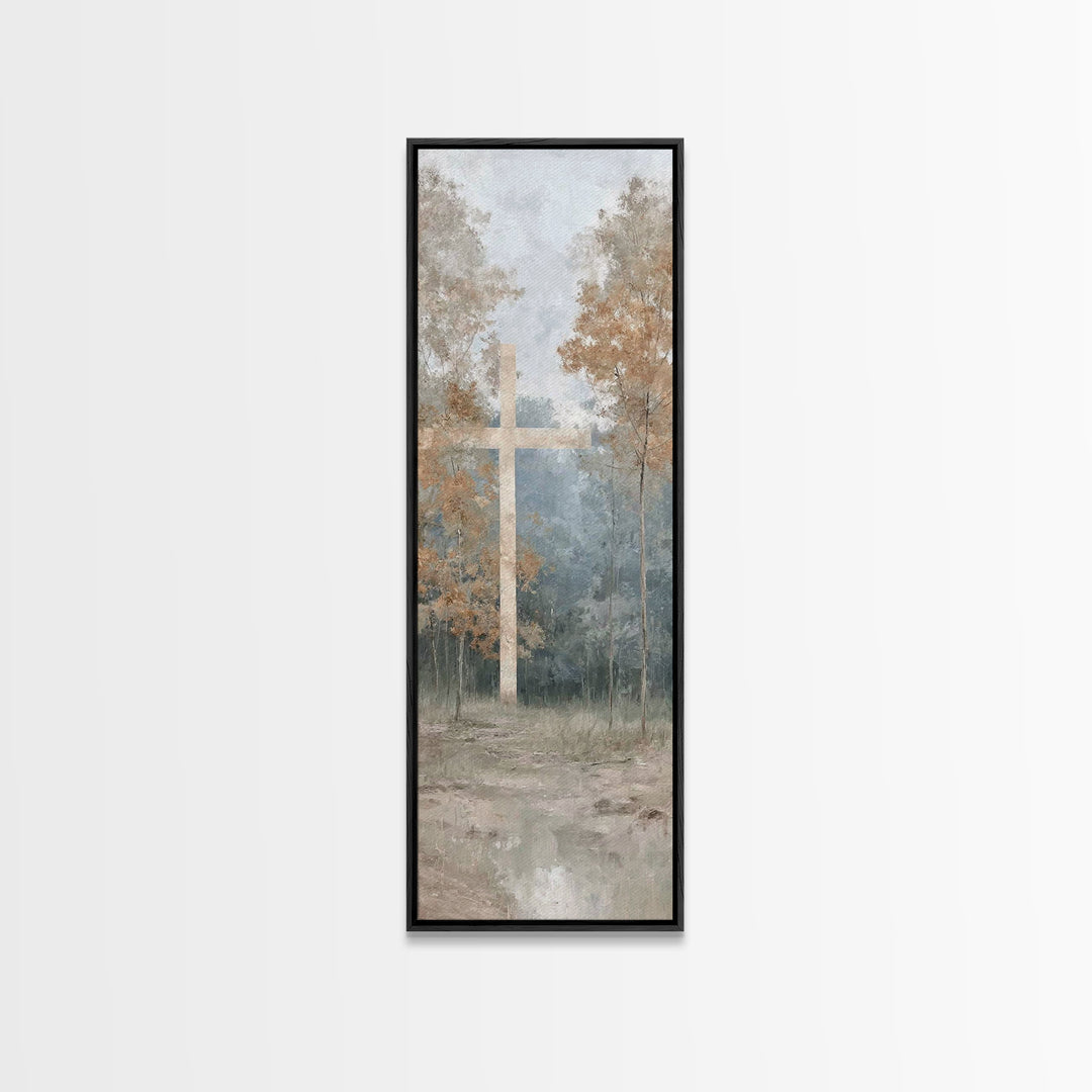 Cross Of Dawn | Framed Canvas Print | Tall Narrow Wall Art | Christian Art | Christian Canvas Art | Jesus Painting | Christmas Art | Christ