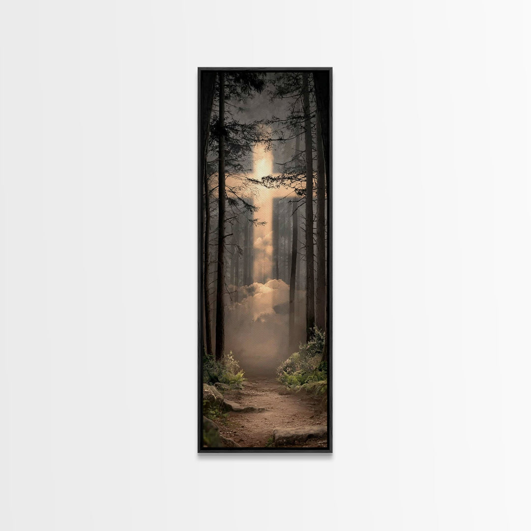 Radiant Forest Path, Framed Canvas Print, Tall Skinny Art Print, Christian Art, Jesus Painting, Christian Canvas Art, Christmas Art, Christ