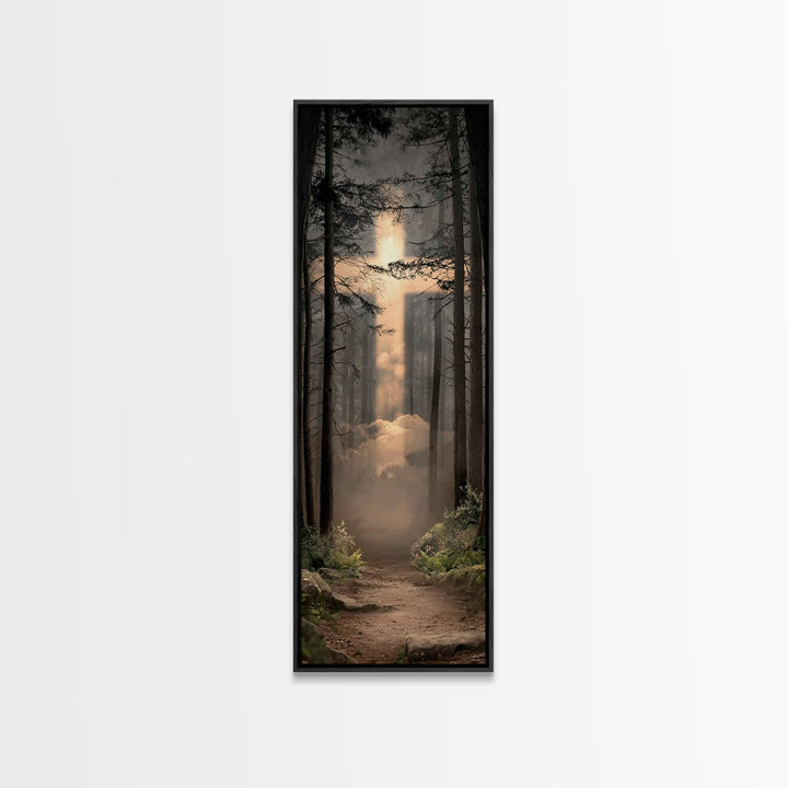 Radiant Forest Path, Framed Canvas Print, Tall Skinny Art Print, Christian Art, Jesus Painting, Christian Canvas Art, Christmas Art, Christ