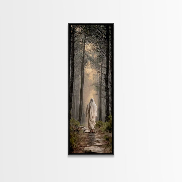Lighted Woodland Walk | Framed Canvas Print | Narrow Art | Christian Art Canvas | Jesus Painting Canvas | Christmas Art | Christian Gift |