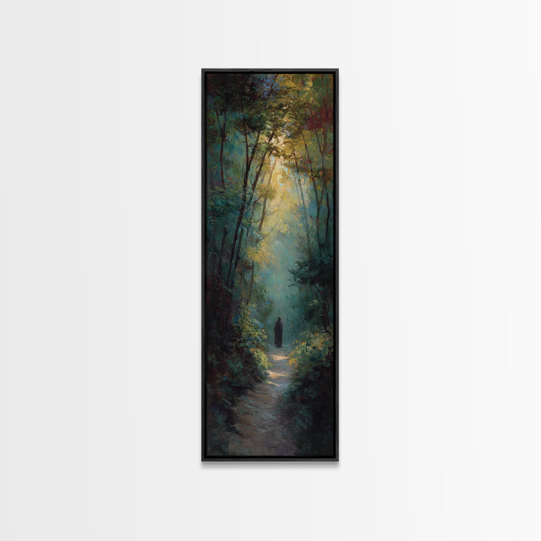 Forest Light Messiah, Framed Canvas Print, Christian Art Canvas, Christian Painting, Tall Narrow Wall Art, Christian Christmas Decor, Moder