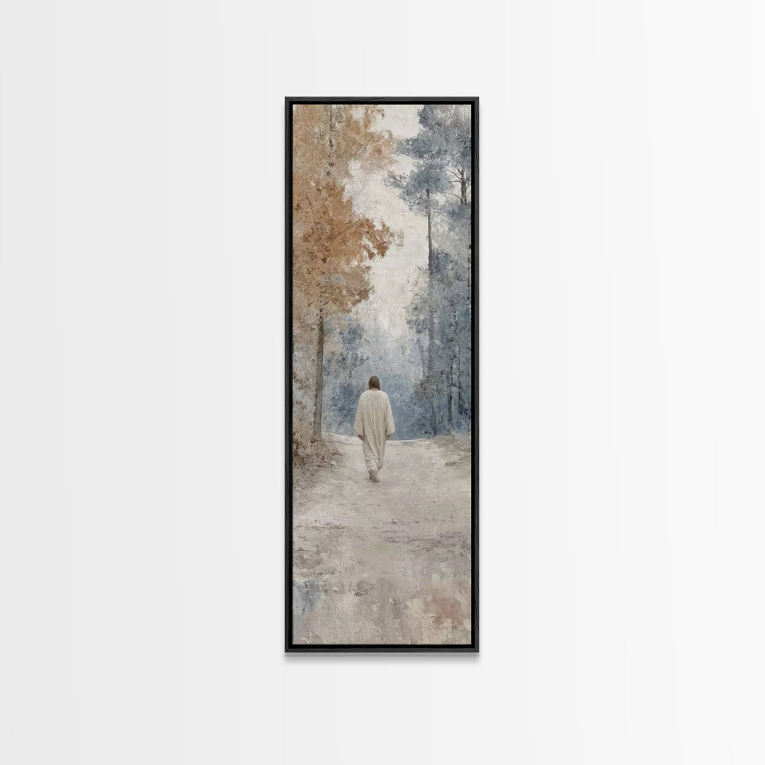 Silent Winter Grace | Framed Canvas Print | Christian Wall Art | Jesus Painting | Narrow Art | Vintage Christian Art | Christian Christmas
