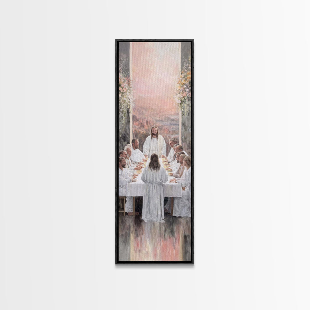 Supper Of Light – Framed Canvas Print – Christian Wall Art – Jesus Painting – Narrow Art – Modern Christian Art – Christian Christmas Art