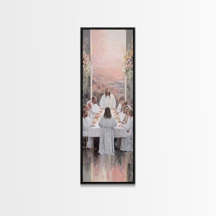 Supper Of Light – Framed Canvas Print – Christian Wall Art – Jesus Painting – Narrow Art – Modern Christian Art – Christian Christmas Art