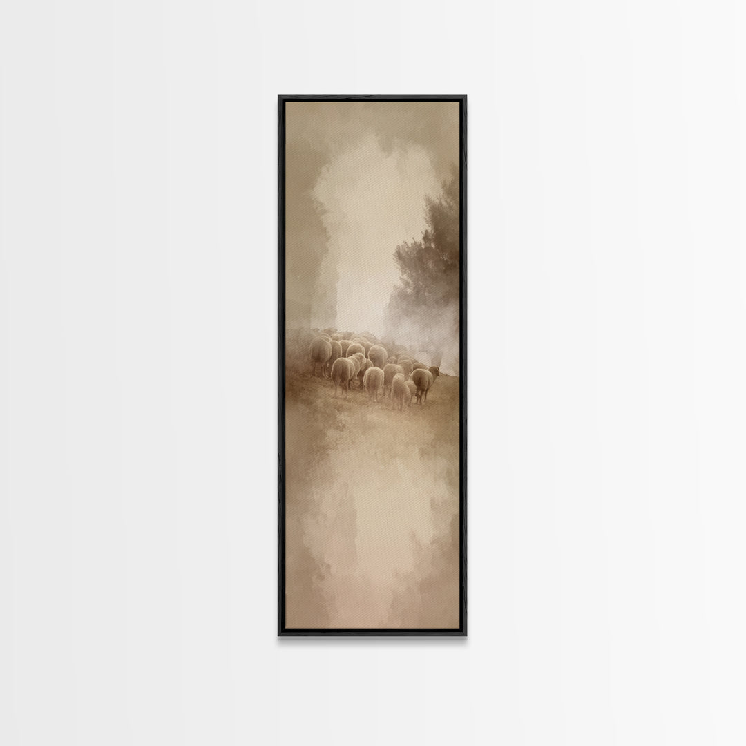 Shepherds In Light – Framed Canvas Print – Tall Narrow Wall Art – Christian Wall Art – Christian Art Canvas – Christmas Art – Pastoral Scen