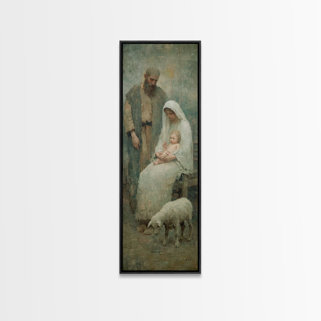Holy Family Dawn – Framed Canvas Print – Tall Skinny Art Print – Christian Wall Art – Christmas Art – Christian Canvas – Jesus Painting
