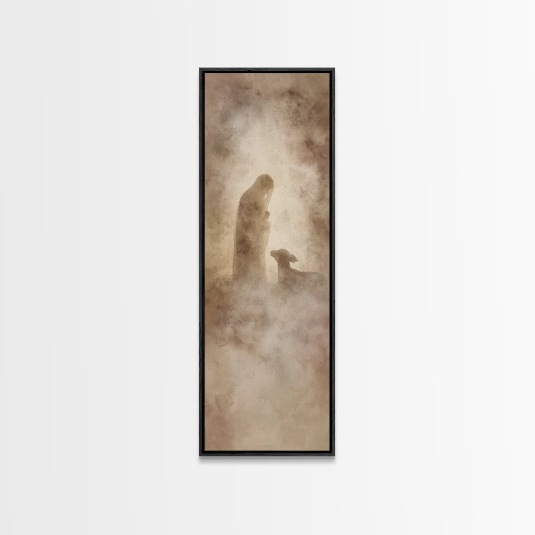 Silent Devotion | Framed Canvas Print | Narrow Art | Christian Wall Art | Christian Christmas Art | Christian Decor | Jesus Painting