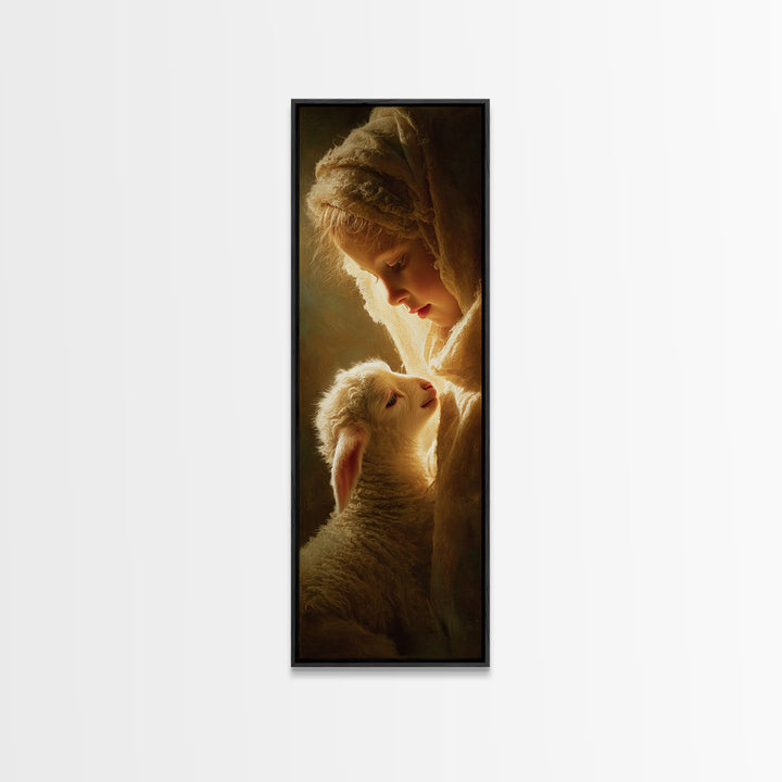 Tender Light, Framed Canvas Print, Tall Narrow Wall Art, Christian Wall Art, Christian Art Canvas, Jesus Painting, Christmas Art
