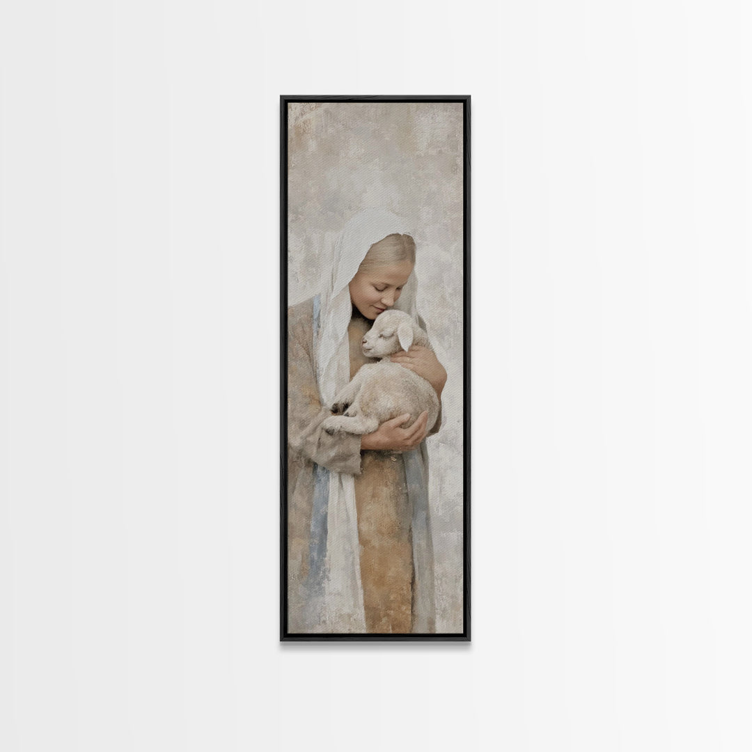 Shepherd’s Comfort – Framed Canvas Print – Narrow Art – Christian Wall Art – Christian Art Canvas – Christian Christmas Art – Jesus Paintin