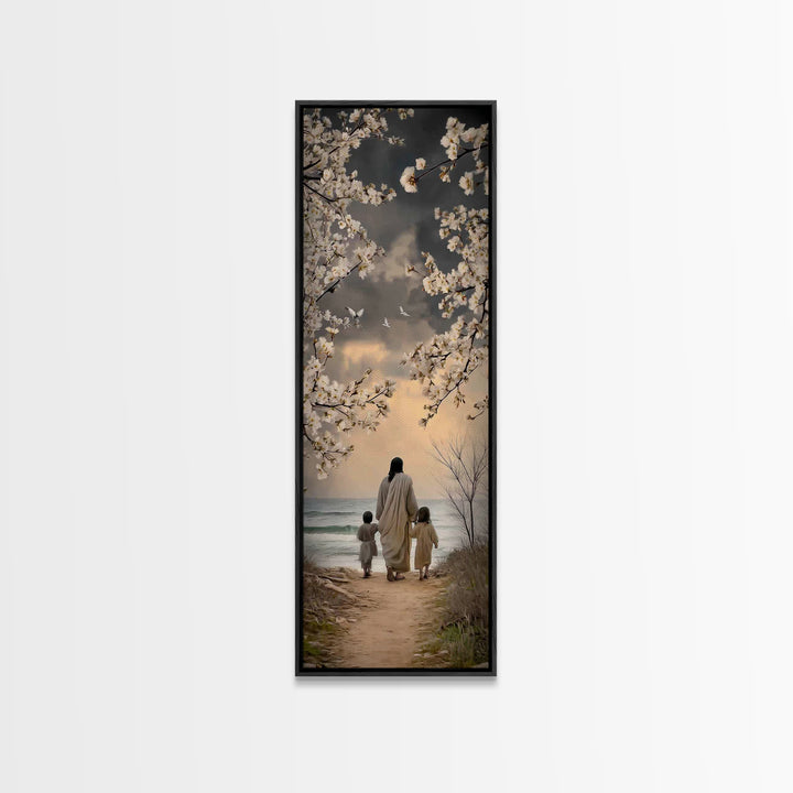 Blossoms Of Promise, Framed Canvas Print, Tall Skinny Art Print, Christian Wall Art, Jesus Painting, Christian Art Canvas, Christian Decor
