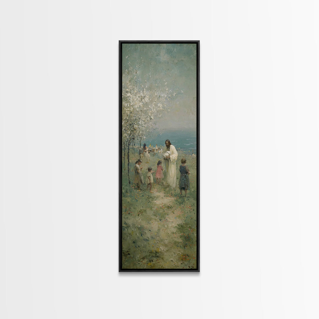 Gathered In Faith | Framed Canvas Print | Narrow Art | Christian Art Canvas | Jesus Painting | Christian Wall Art | Christian Gift Ideas