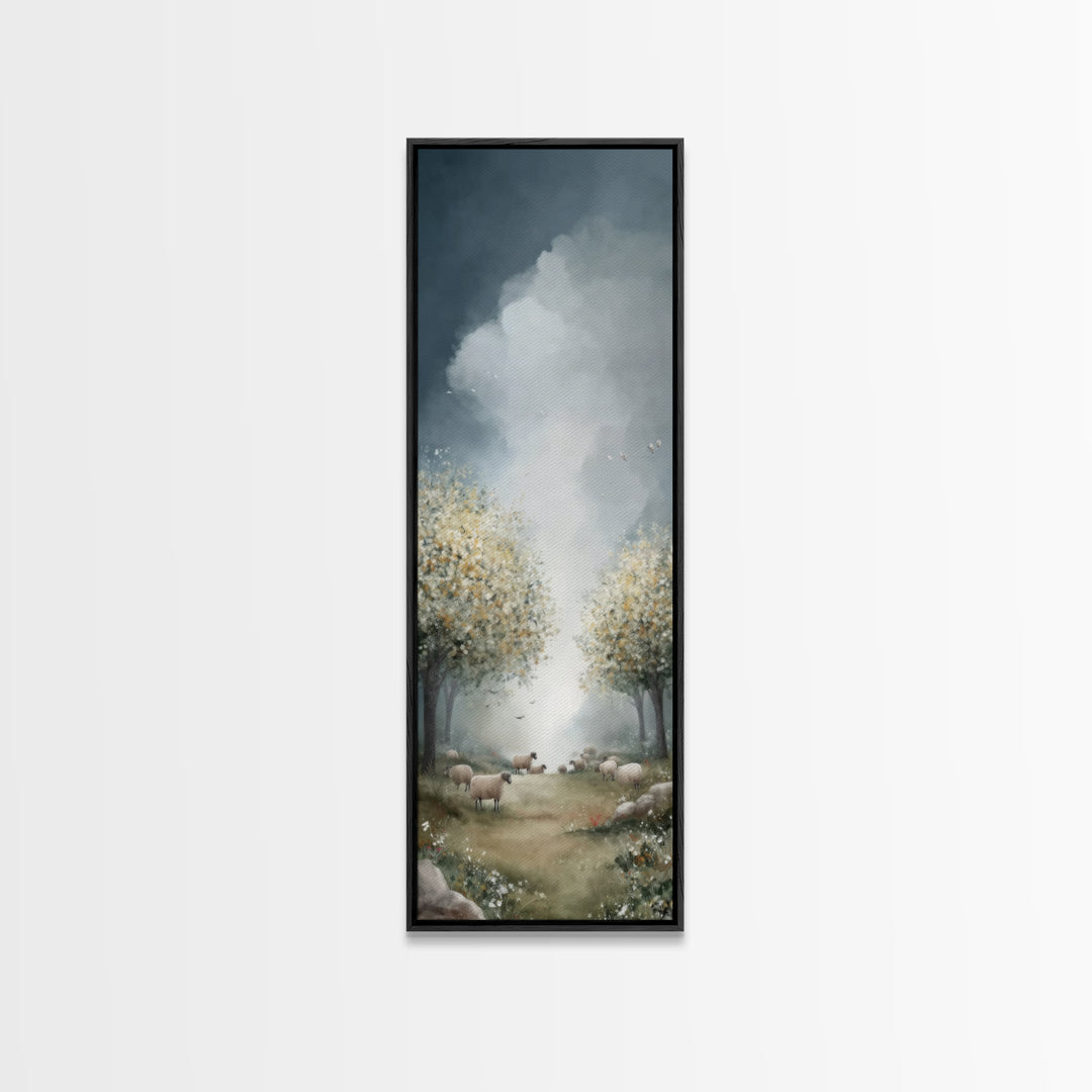 Holy Pasture Calm – Framed Canvas Print – Christian Art Canvas – Christian Wall Art – Tall Narrow Wall Art – Jesus Painting – Christian Chr