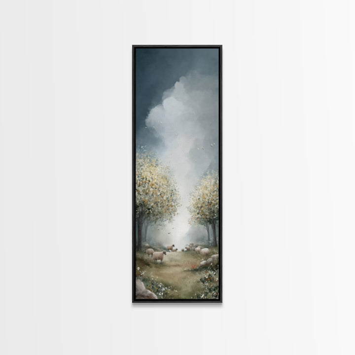 Holy Pasture Calm – Framed Canvas Print – Christian Art Canvas – Christian Wall Art – Tall Narrow Wall Art – Jesus Painting – Christian Chr