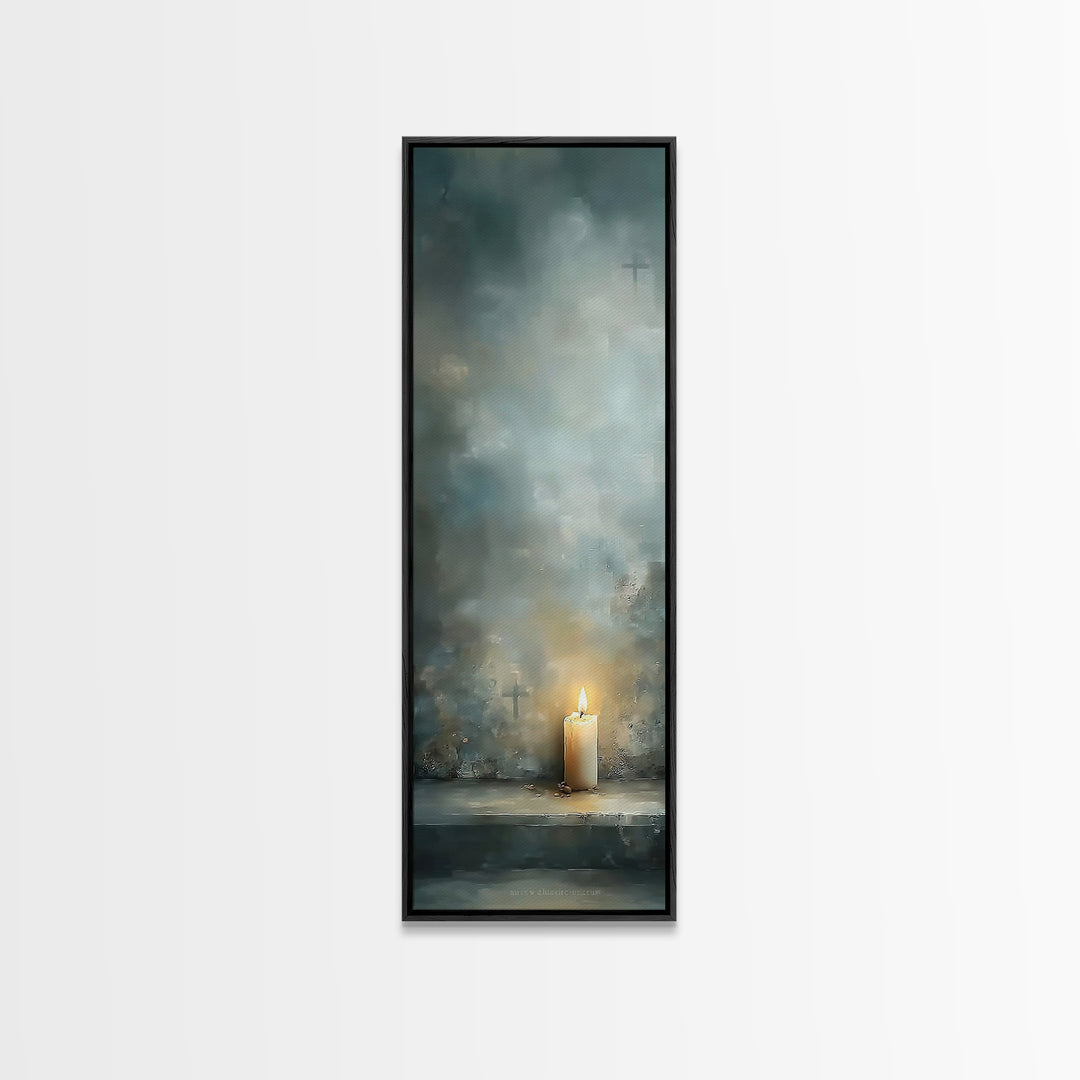 Candle Of Mercy – Framed Canvas Print – Christian Wall Art – Narrow Art – Christian Art Canvas – Christian Christmas Art – Christian Decor