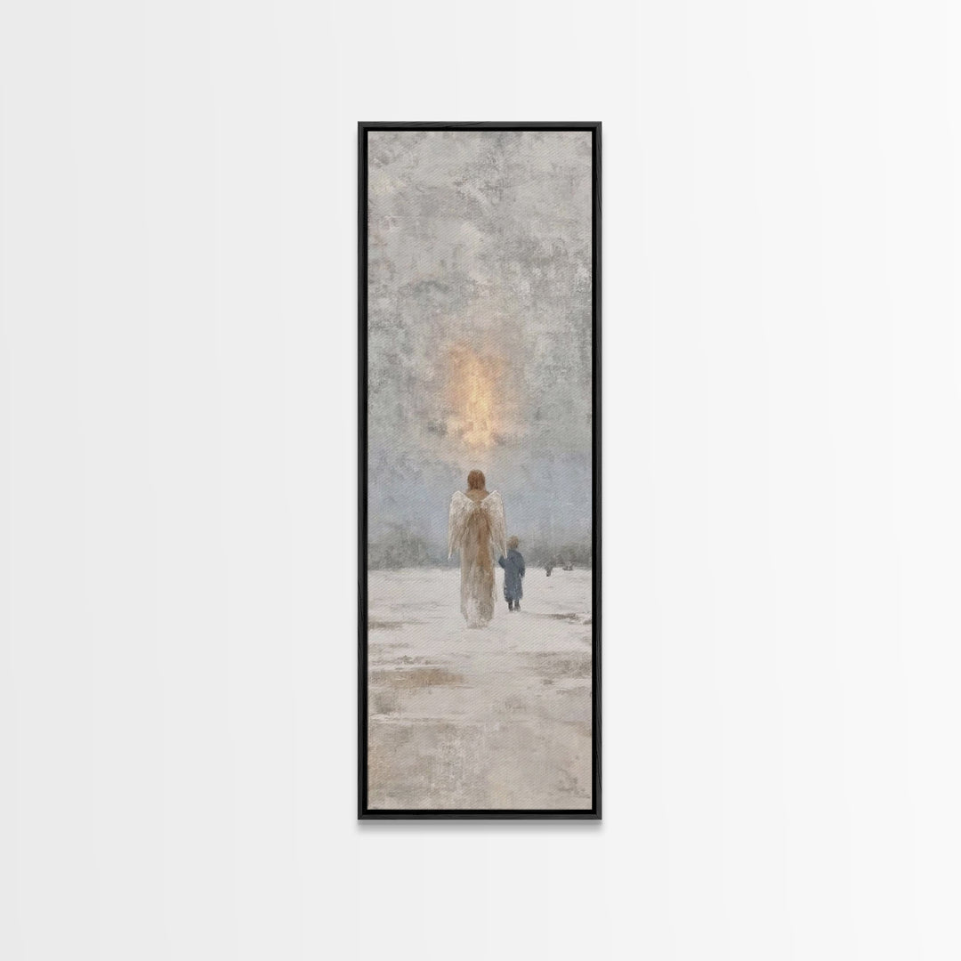 Guardian Of Light – Framed Canvas Print – Christian Art Canvas – Christian Wall Art – Narrow Art – Christmas Art – Christian Christmas