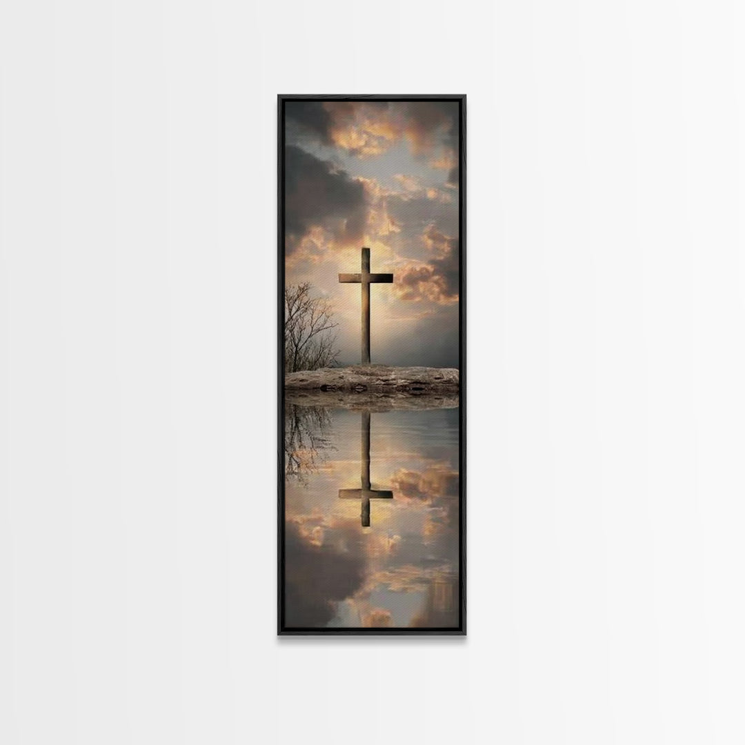 Cross Of The Horizon – Framed Canvas Print – Christian Wall Art – Christian Art Canvas – Skinny Art – Christian Christmas Art – Christmas A