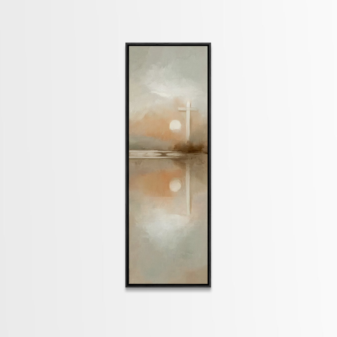Radiant Morning Cross – Framed Canvas Print – Christian Art Canvas – Tall Skinny Art Print – Christmas Wall Art – Christian Painting – Chri