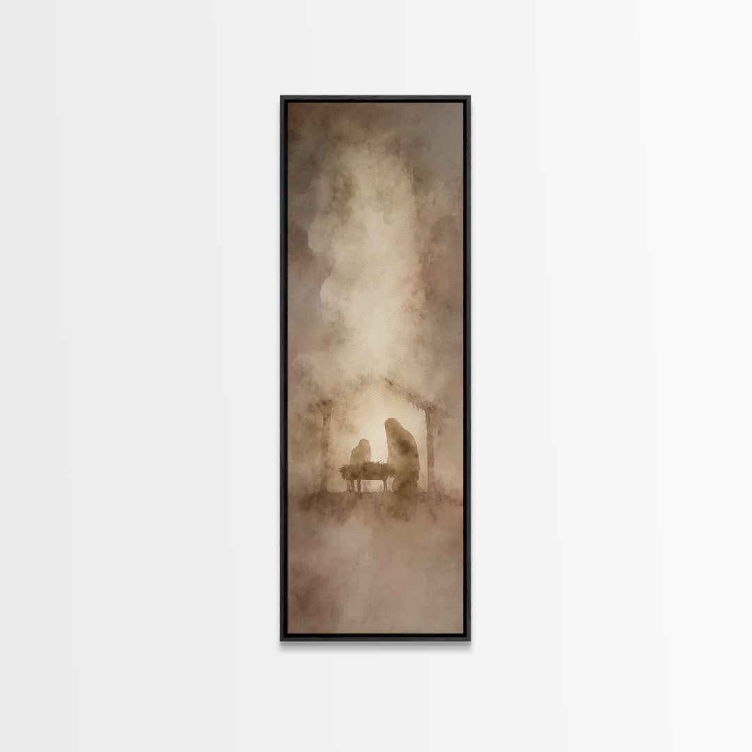 Silent Night Shelter – Framed Canvas Print – Christian Art Canvas – Narrow Art – Christian Painting – Christmas Art – Christian Christmas D