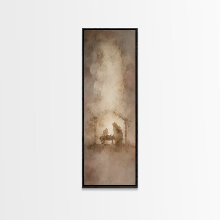 Silent Night Shelter – Framed Canvas Print – Christian Art Canvas – Narrow Art – Christian Painting – Christmas Art – Christian Christmas D