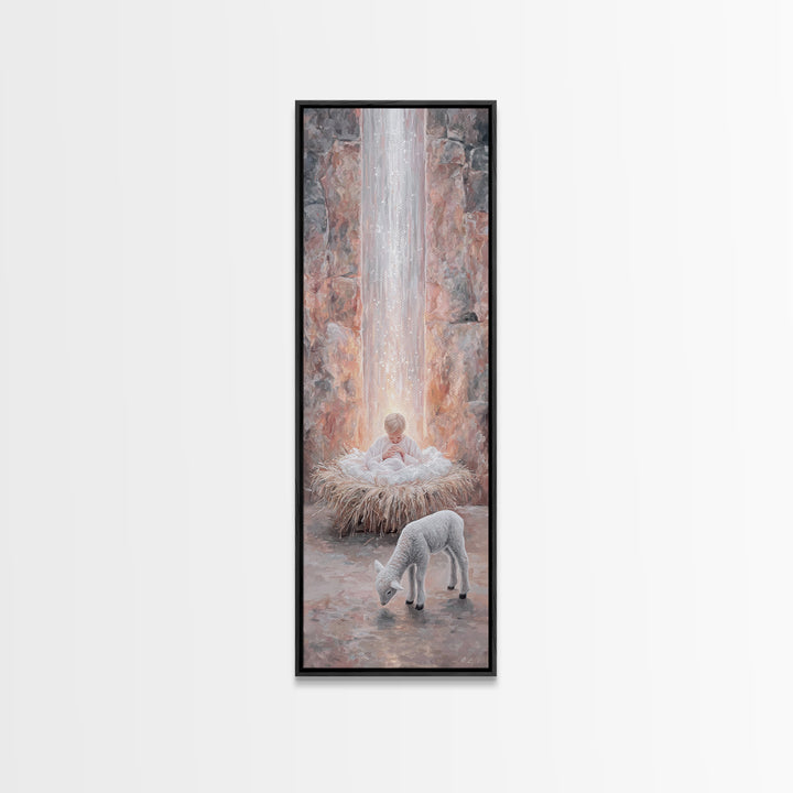 Heavenly Child Light – Framed Canvas Print – Christian Christmas Art – Narrow Art – Jesus Painting – Christian Wall Art – Christmas Canvas