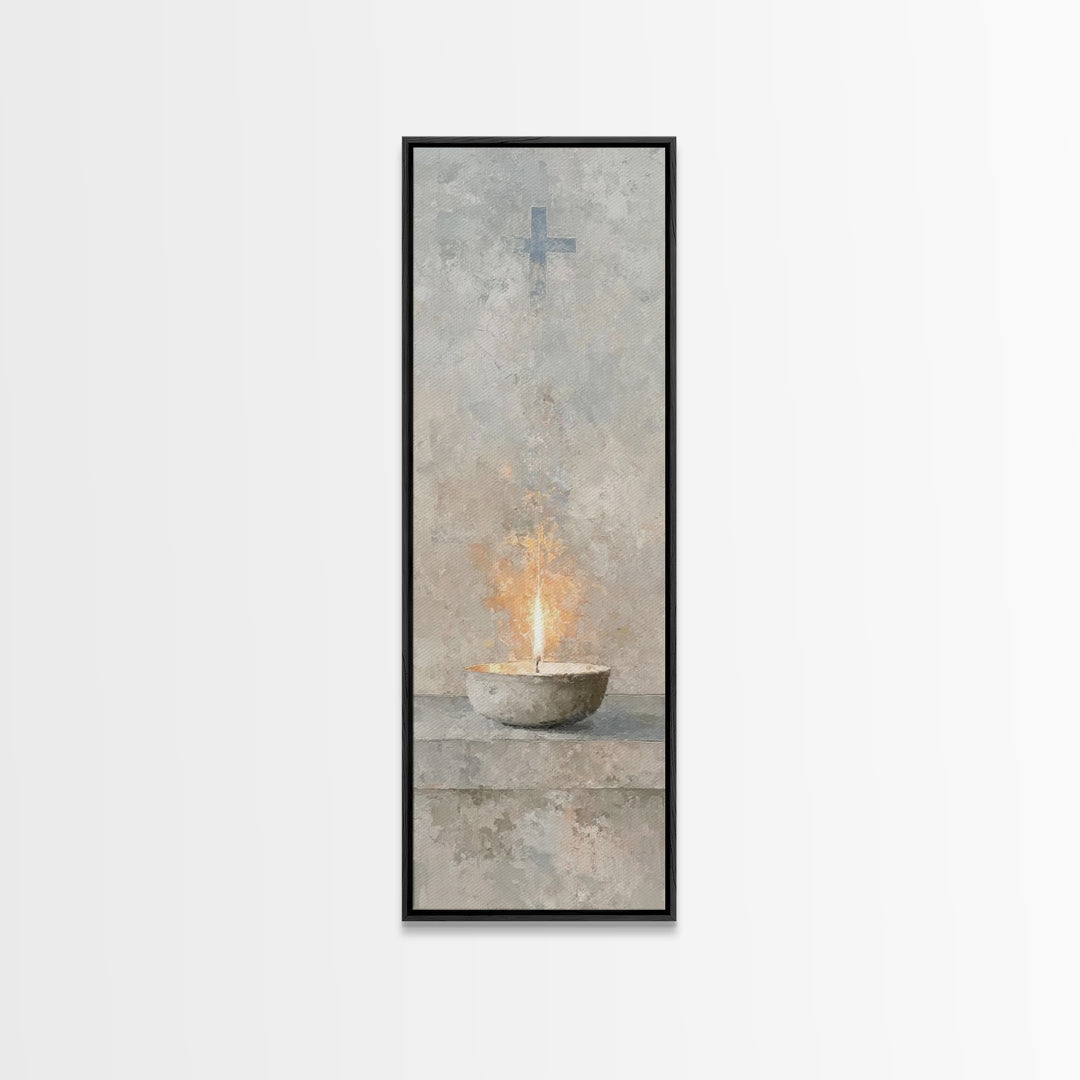 Sanctuary Flame Light – Framed Canvas Print – Christian Christmas Art – Christian Wall Art – Skinny Art – Christian Art Canvas – Christian