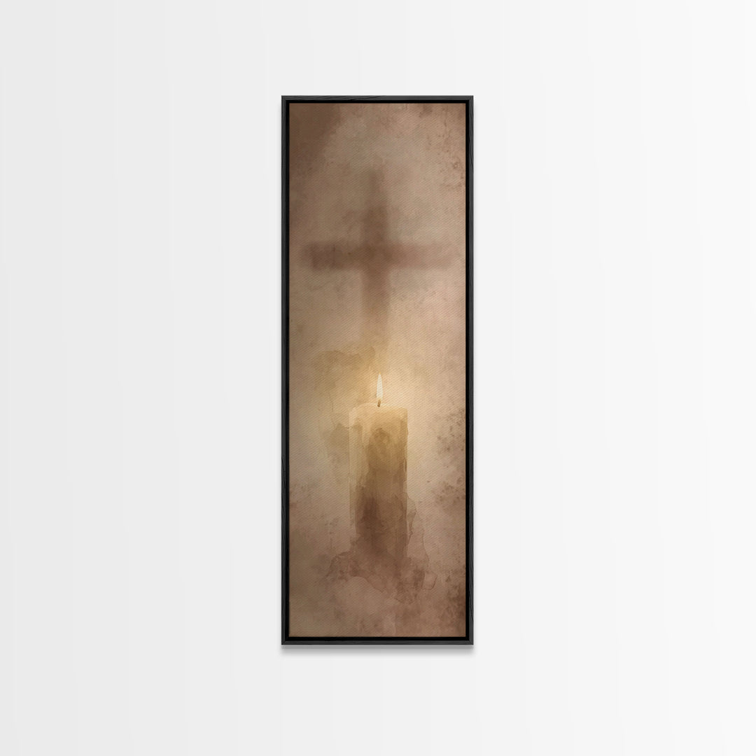 Cross Of Stillness – Framed Canvas Print – Minimalist Christian Art – Narrow Art – Christian Wall Art – Christian Art Canvas – Christian Ch