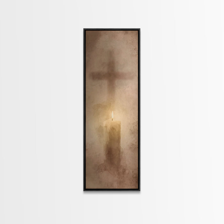Cross Of Stillness – Framed Canvas Print – Minimalist Christian Art – Narrow Art – Christian Wall Art – Christian Art Canvas – Christian Ch