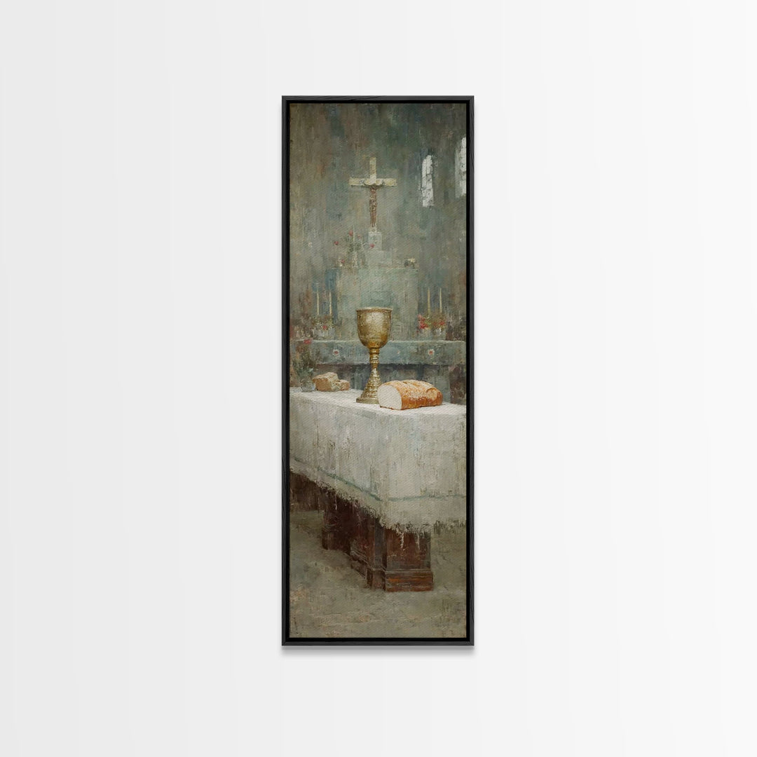 Sanctuary Table Grace, Framed Canvas Print, Narrow Art, Christian Art Canvas, Christian Paintings, Christian Decor, Jesus Painting