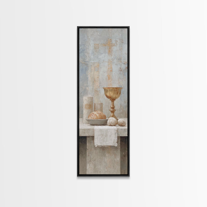 Blessed Table Offering, Framed Canvas Print, Tall Skinny Art Print, Christian Wall Art, Christian Art, Jesus Painting, Christmas Art