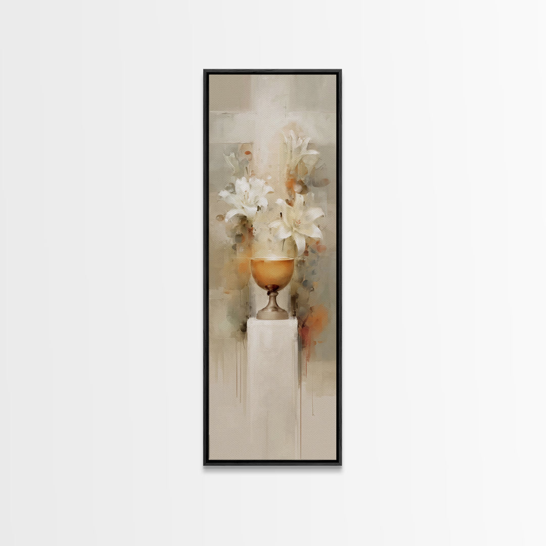 Graceful Lily Chalice | Framed Canvas Print | Narrow Art | Christian Art Canvas | Christian Decor | Jesus Painting | Christmas Art