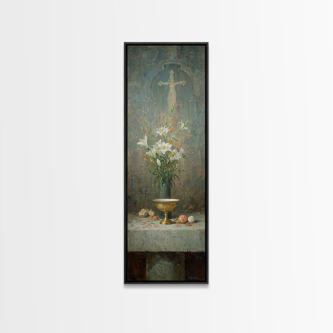 Altar Bloom Reverence - Framed Canvas Print - Tall Skinny Art Print - Christian Wall Art - Christian Art Canvas - Christmas Art