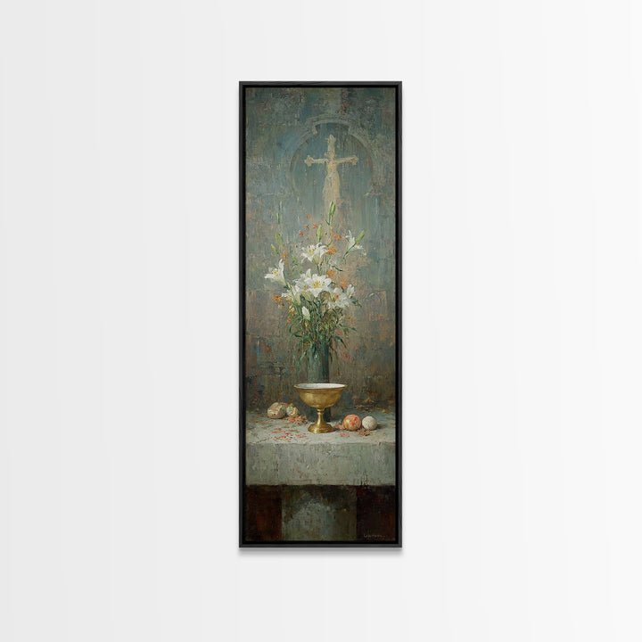 Altar Bloom Reverence - Framed Canvas Print - Tall Skinny Art Print - Christian Wall Art - Christian Art Canvas - Christmas Art