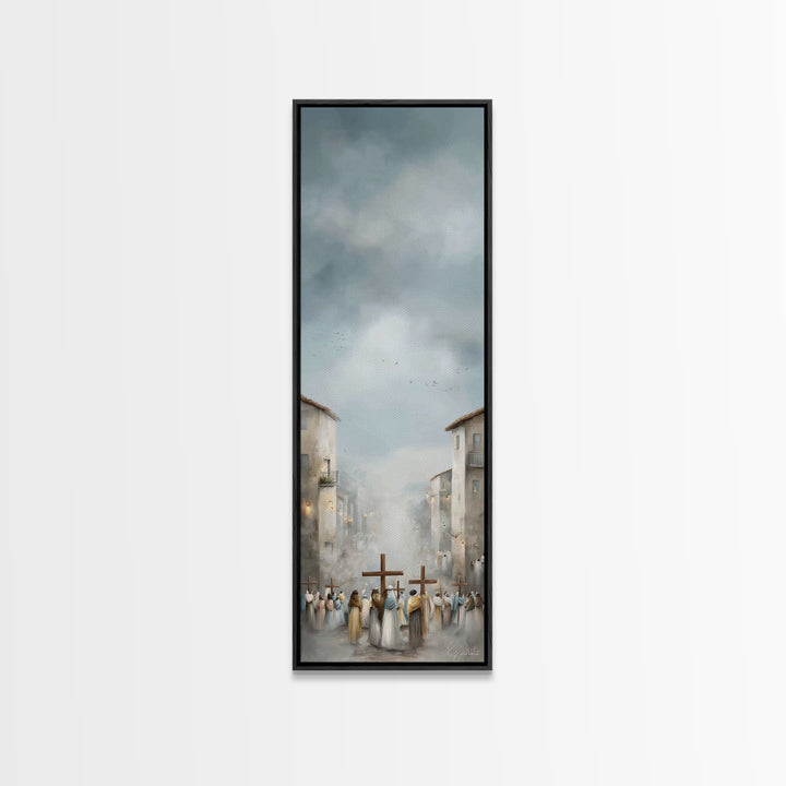 Pilgrims At Dawn – Framed Canvas Print – Narrow Art – Christian Art Work – Christian Christmas Art – Subtle Christian Art