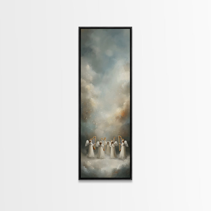 Celestial Harmony | Framed Canvas Print | Tall Narrow Wall Art | Christian Christmas Art | Framed Christian Art | Unique Christian Art