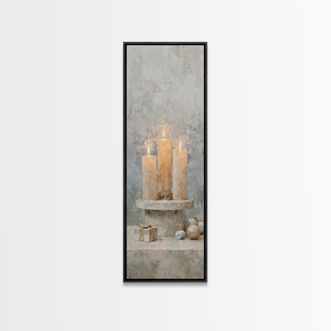 Warm Advent Glow – Framed Canvas Print – Christian Wall Art – Narrow Art – Christmas Art – Christian Art Canvas – Christian Christmas Art