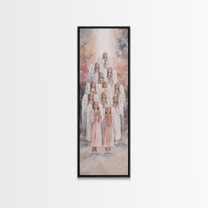 Stairway Of Angels – Framed Canvas Print – Skinny Art – Christian Art Print – White Christmas Art – Christian Decor For Home