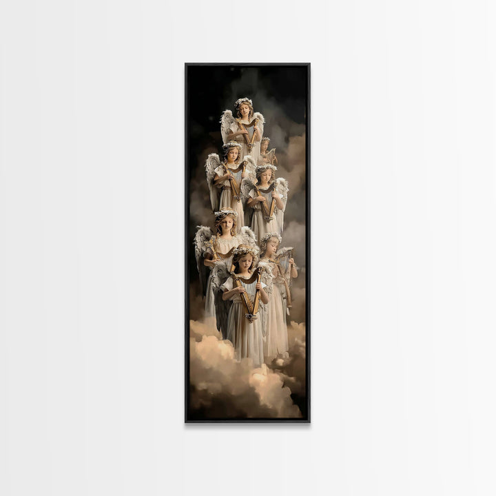 Heaven’s Harp Choir – Framed Canvas Print – Tall Narrow Wall Art – Christian Wall Art – Christian Art Canvas – Christmas Art Prints