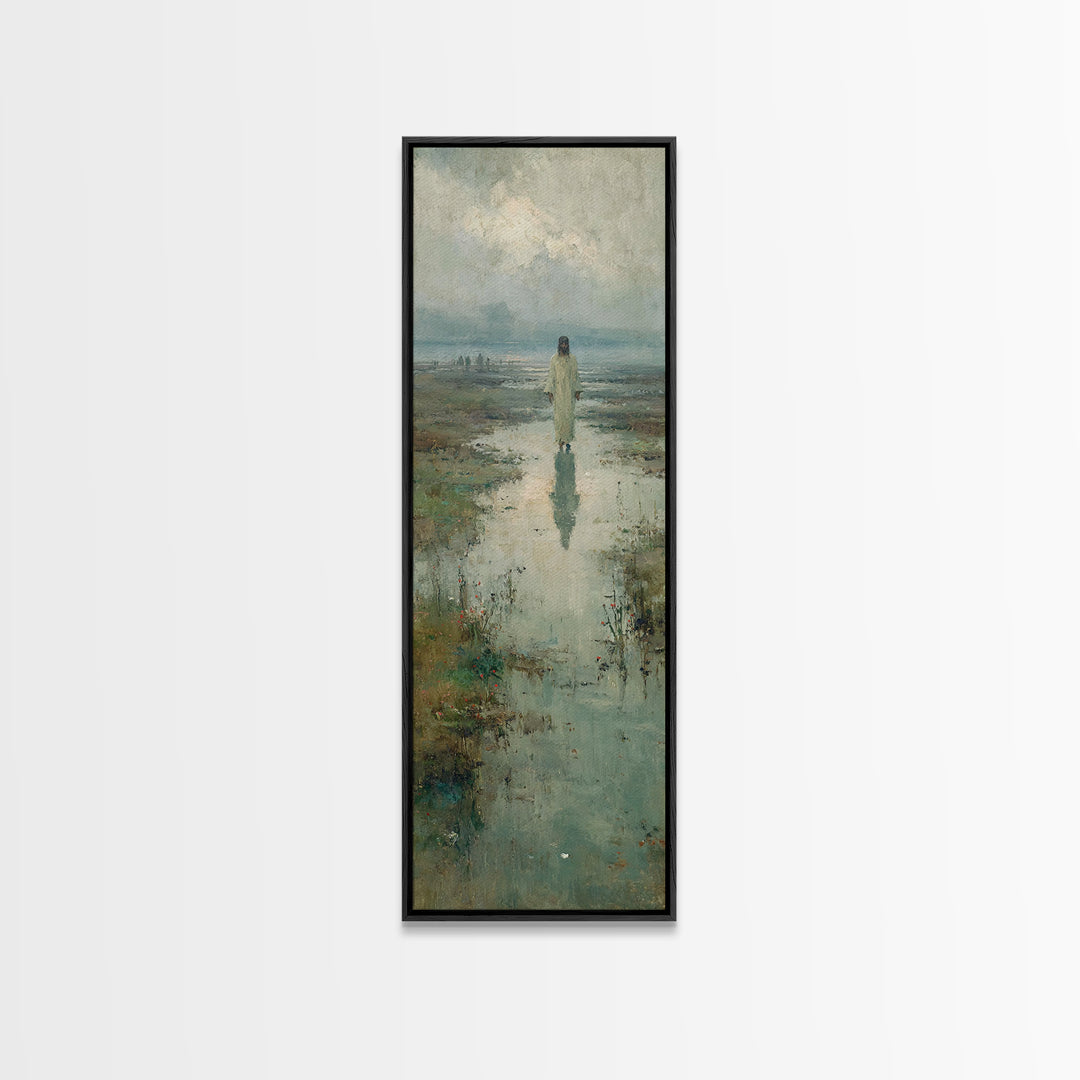 Starlit Savior | Framed Canvas Print | Tall Narrow Wall Art | Christian Art Painting | Christian Christmas Art | Jesus Canvas Art