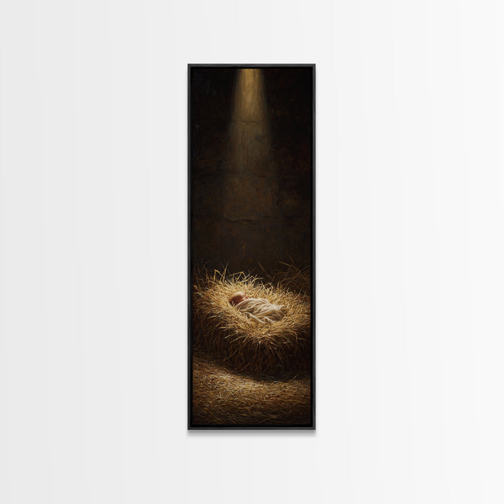 Holy Night Cradle – Framed Canvas Print – Christmas Art – Christian Christmas Art – Christian Art Canvas – Skinny Art – Christian Wall Art