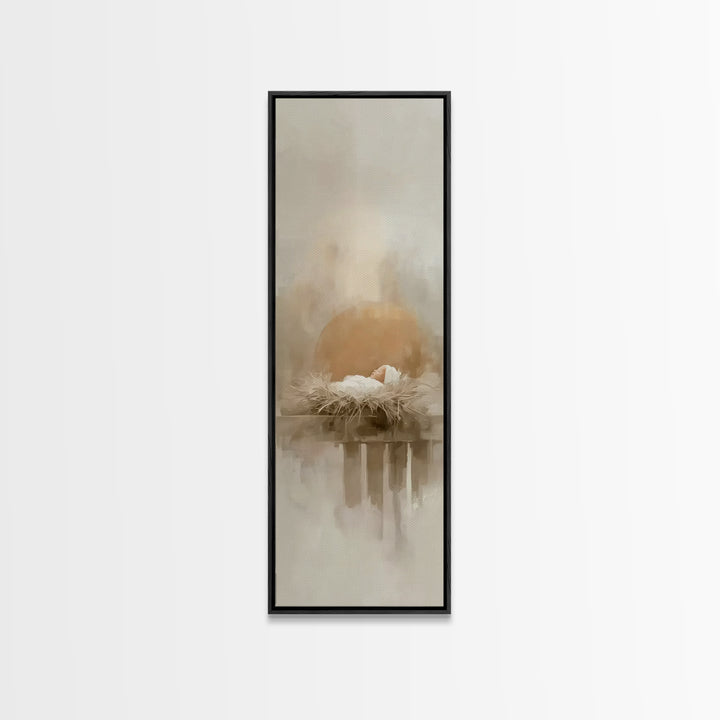 Gentle Manger Peace – Framed Canvas Print – Christmas Wall Art – Christian Art – Christian Art Canvas – Tall Skinny Art Print – Christmas A